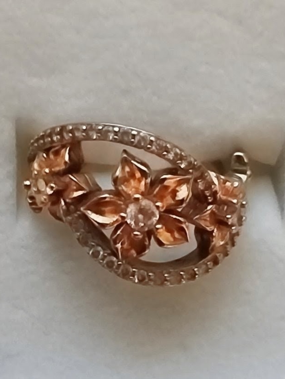 925S Sterling Silver Rose-Tone Floral Clear Stone Ring Size 7